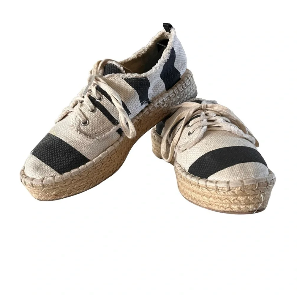 Dolce Vita DV Black Cream Stripe Espadrille Sneakers Shoes 7.5